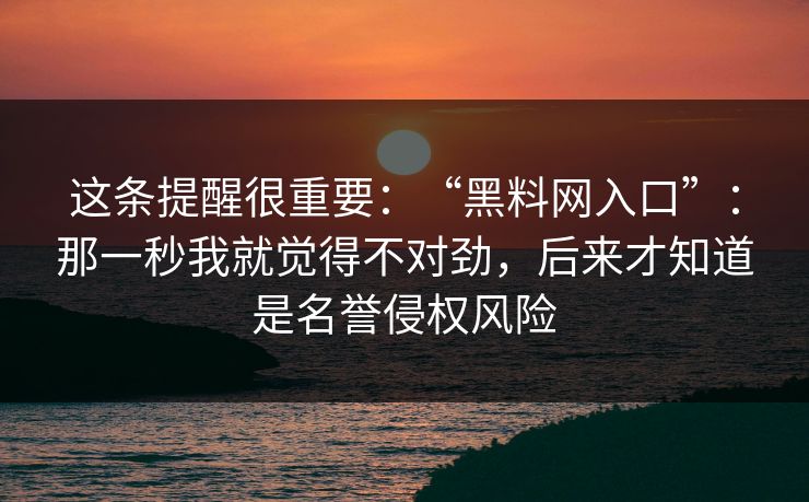 这条提醒很重要：“黑料网入口”：那一秒我就觉得不对劲，后来才知道是名誉侵权风险